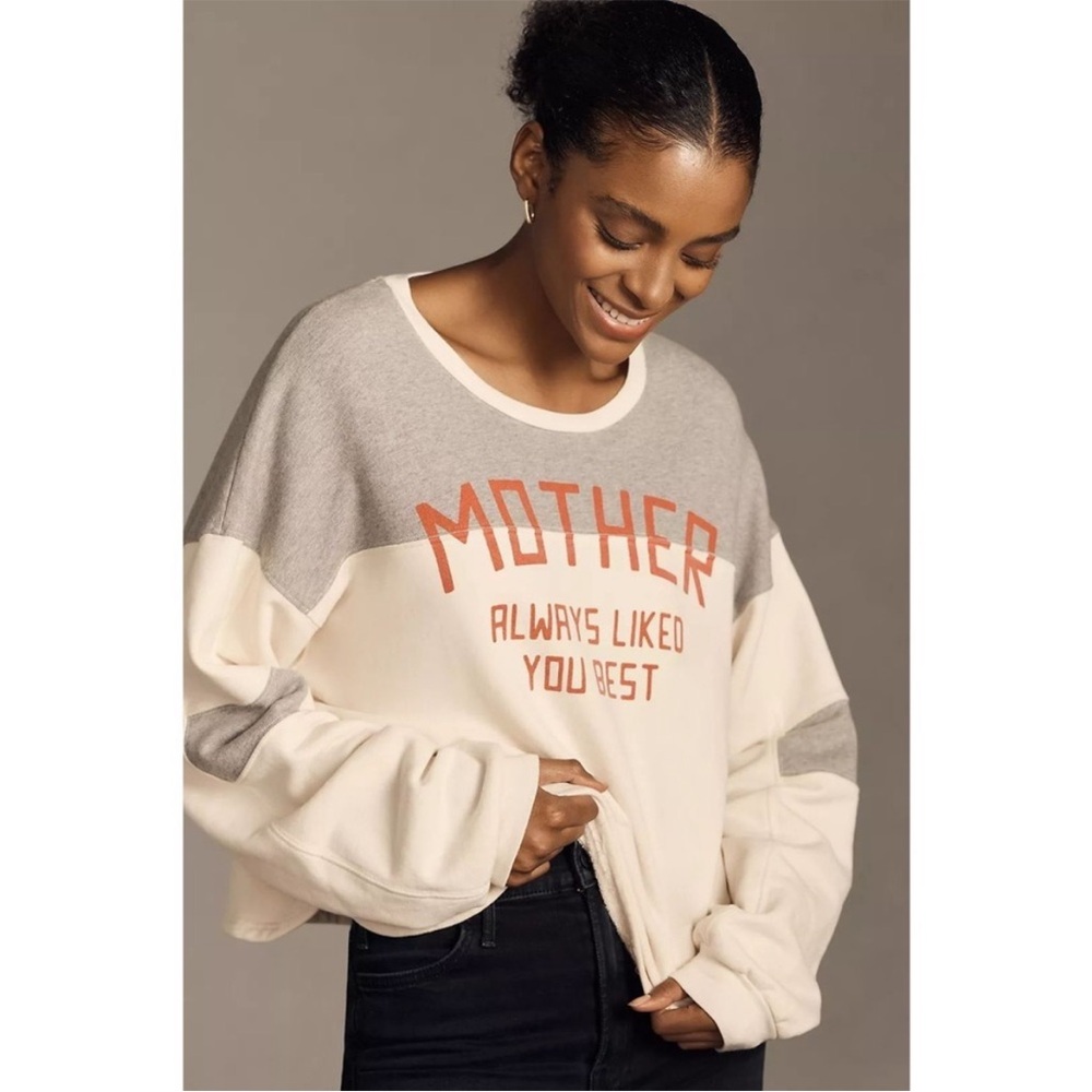 MOTHER The Champ Pullover Sweatshirt Cream Red Anthropologie Size Medium M *